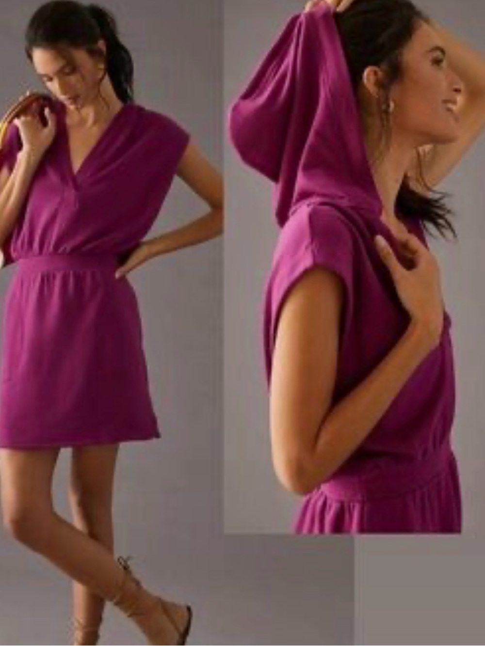 NWT Anthropologie Daily Practice Hooded Mini Dress Plum Size L